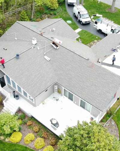 Aerial view of roofing restoration project by Toro Contracting LLC